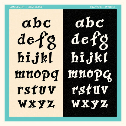 Two sets of lowercase letters 'abc' to 'wxyz' on beige and black backgrounds.
