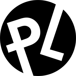 Black circle with white letters 'PL' inside. The Practical Lettering monogram.